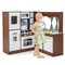 Wooden Corner Play Kitchen With Water Circulation System And Lights-Brown